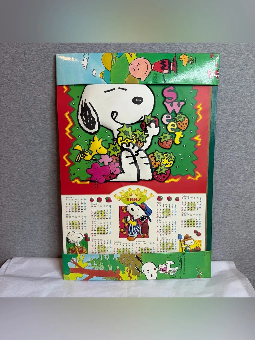 Vintage 1997 Peanuts Snoopy Poster At A Glance Calendar Woodstock Strawberry